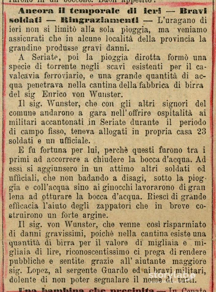 1887 Gazzetta Provinciale Di Bergamo Uragano A Seriate